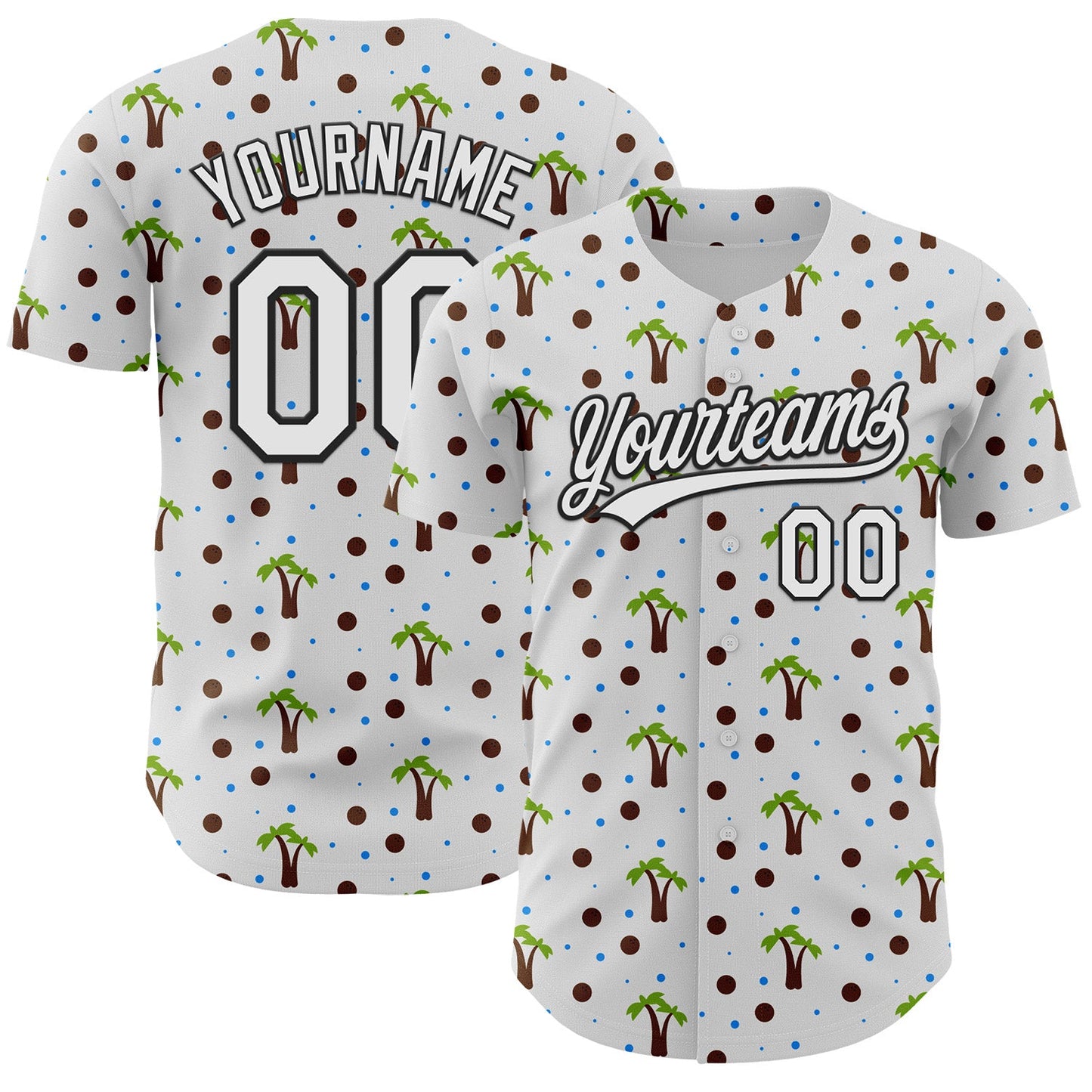 Custom White Black 3D Hawaii Tropical Palm Tree Authentic Baseball Jersey - Sky-Custom