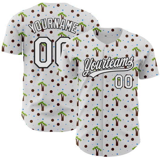 Custom White Black 3D Hawaii Tropical Palm Tree Authentic Baseball Jersey - Sky-Custom