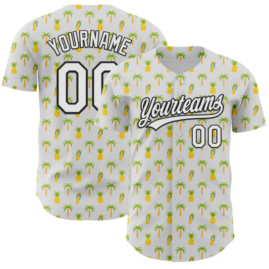Custom White Black 3D Hawaii Tropical Palm Tree And Fruit Pineapple Authentic Baseball Jersey - Sky-Custom