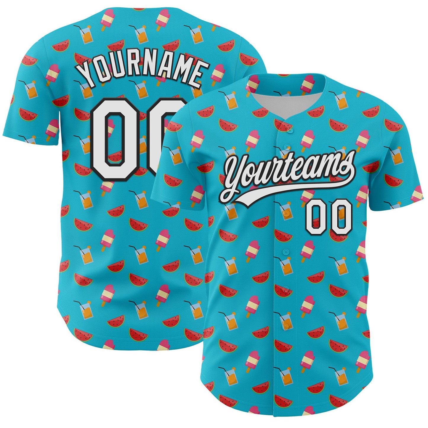 Custom Lakes Blue White-Black 3D Hawaii Fruit Watermelon And Ice Cream Authentic Baseball Jersey - Sky-Custom