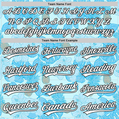 Custom Ice Blue White-Black 3D Hawaii Tropical Palm Leaves And Fruit Pineapple Authentic Baseball Jersey - Sky-Custom