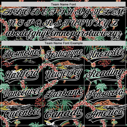 Custom Black White 3D Hawai Island Tropical Palm Tree And Flower Authentic Baseball Jersey - Sky-Custom