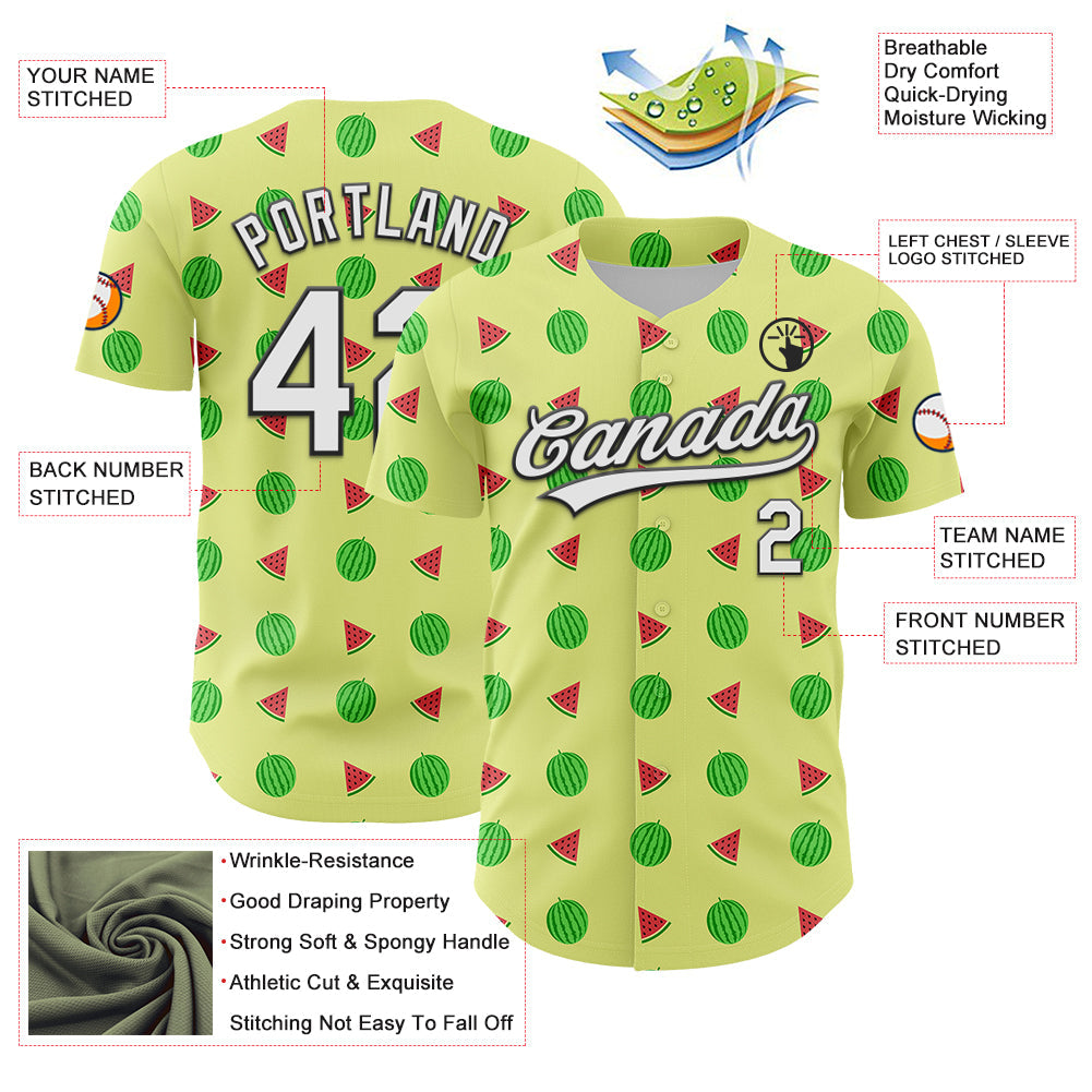 Custom Yellow White-Black 3D Hawaii Fruit Watermelon Authentic Baseball Jersey - Sky-Custom