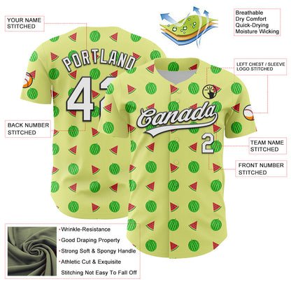 Custom Yellow White-Black 3D Hawaii Fruit Watermelon Authentic Baseball Jersey - Sky-Custom