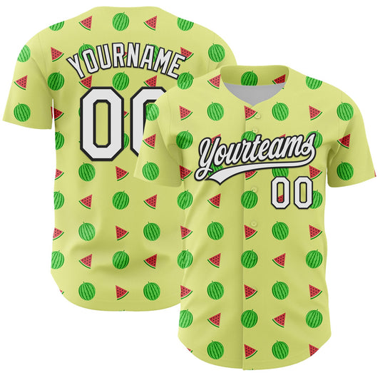 Custom Yellow White-Black 3D Hawaii Fruit Watermelon Authentic Baseball Jersey - Sky-Custom