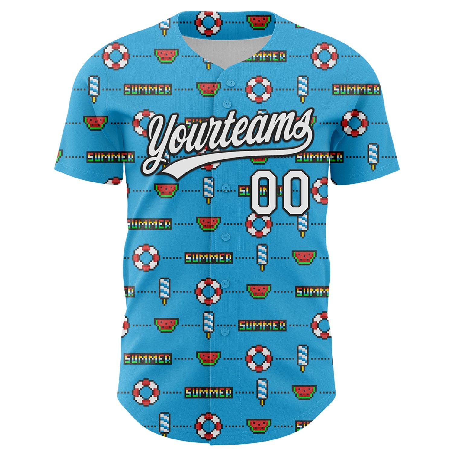 Custom Sky Blue White-Black 3D Hawaii Summer Fruit Watermelon Authentic Baseball Jersey - Sky-Custom