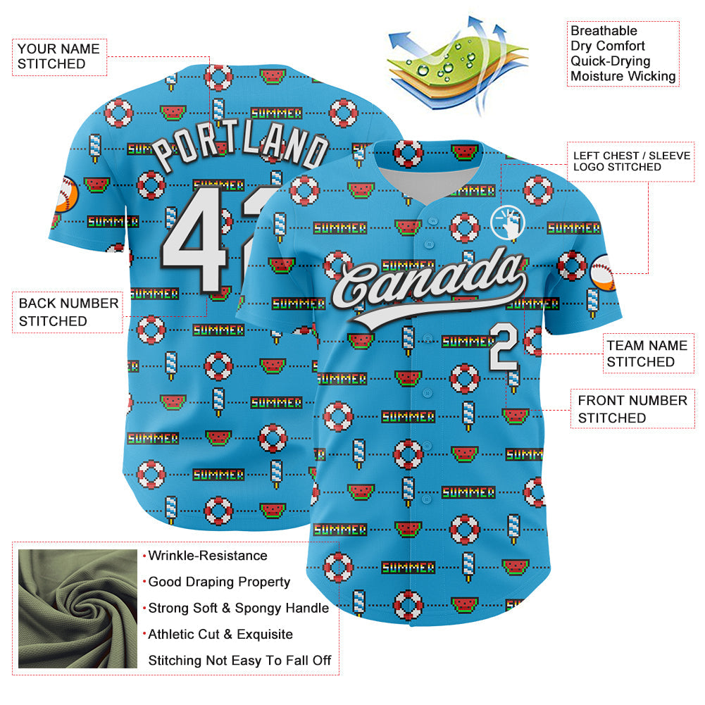 Custom Sky Blue White-Black 3D Hawaii Summer Fruit Watermelon Authentic Baseball Jersey - Sky-Custom
