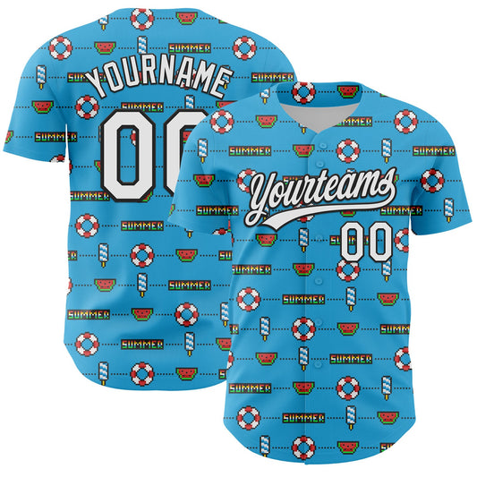 Custom Sky Blue White-Black 3D Hawaii Summer Fruit Watermelon Authentic Baseball Jersey - Sky-Custom
