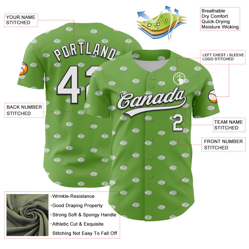 Custom Green White-Black 3D Hawaii Fruit Lemon Authentic Baseball Jersey - Sky-Custom