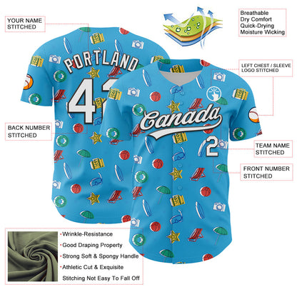 Custom Sky Blue White-Black 3D Hawaii Beach Holiday Authentic Baseball Jersey - Sky-Custom