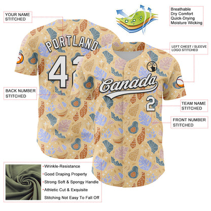 Custom Brown White-Black 3D Hawaii Tropical Palm Leaves Authentic Baseball Jersey - Sky-Custom