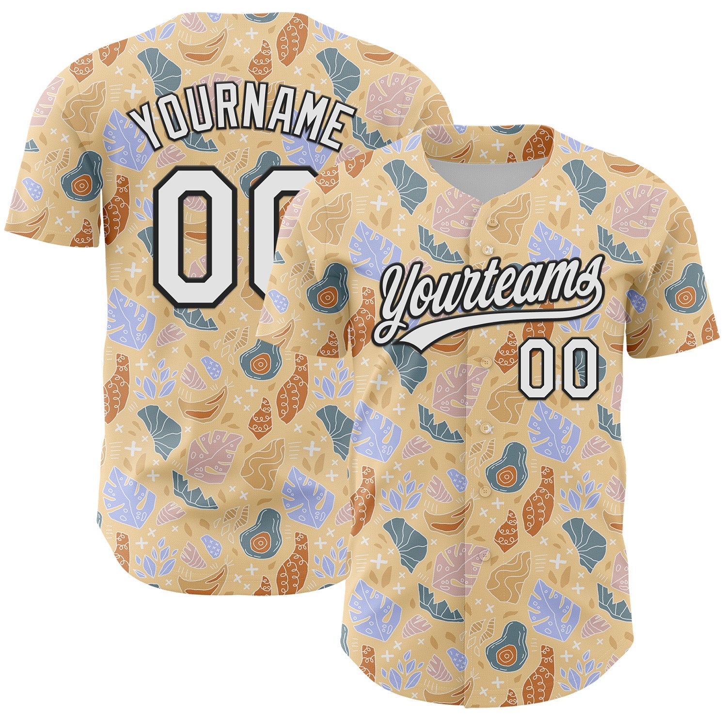 Custom Brown White-Black 3D Hawaii Tropical Palm Leaves Authentic Baseball Jersey - Sky-Custom