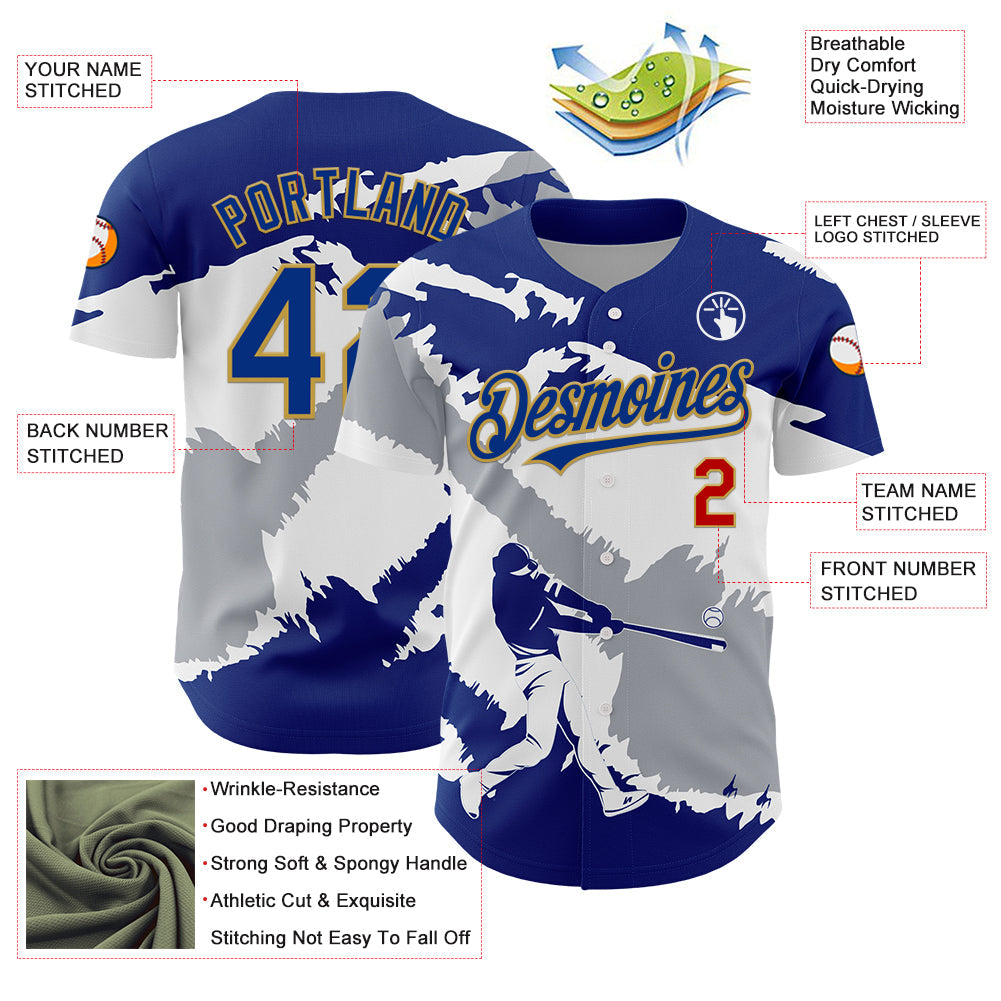 Custom Royal Gray Old Gold-Red 3D El Salvador El Salvadoran Flag Authentic Baseball Jersey - Sky-Custom