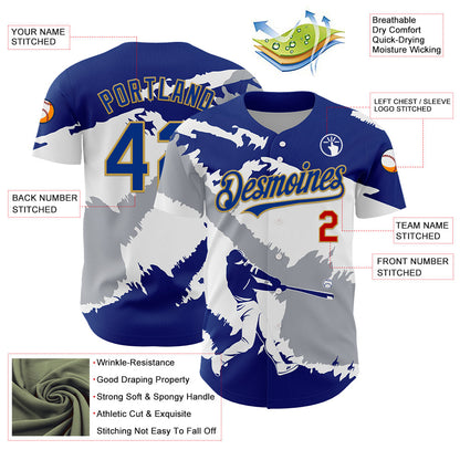 Custom Royal Gray Old Gold-Red 3D El Salvador El Salvadoran Flag Authentic Baseball Jersey - Sky-Custom