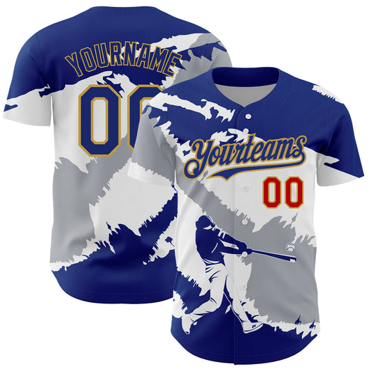Custom Royal Gray Old Gold-Red 3D El Salvador El Salvadoran Flag Authentic Baseball Jersey - Sky-Custom