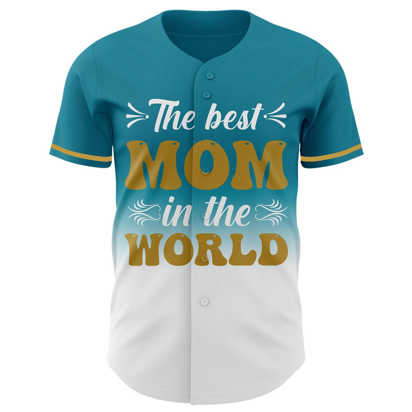 Custom Teal Old Gold-White 3D Pattern Design Gradient Mother's Day Authentic Baseball Jersey - Sky-Custom