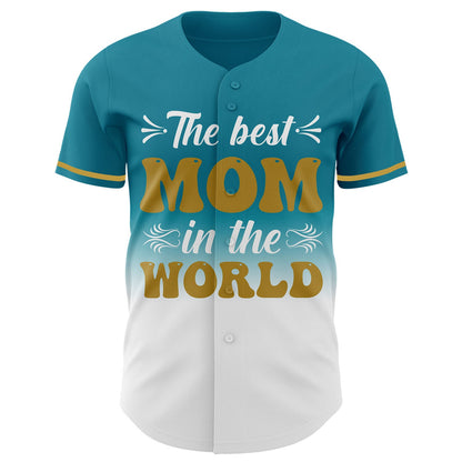 Custom Teal Old Gold-White 3D Pattern Design Gradient Mother's Day Authentic Baseball Jersey - Sky-Custom