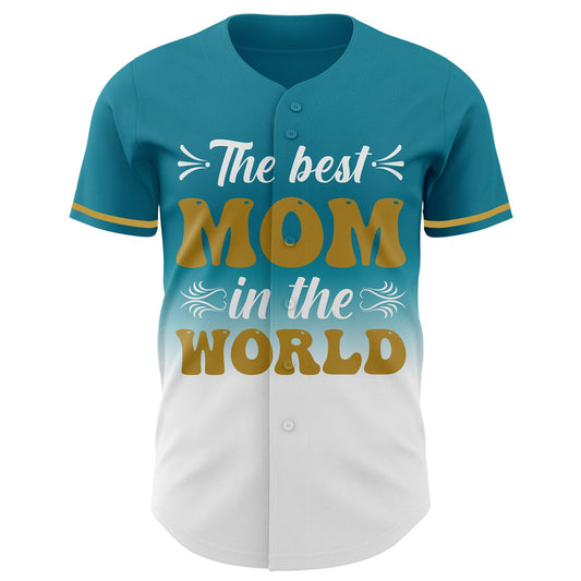 Custom Teal Old Gold-White 3D Pattern Design Gradient Mother's Day Authentic Baseball Jersey - Sky-Custom