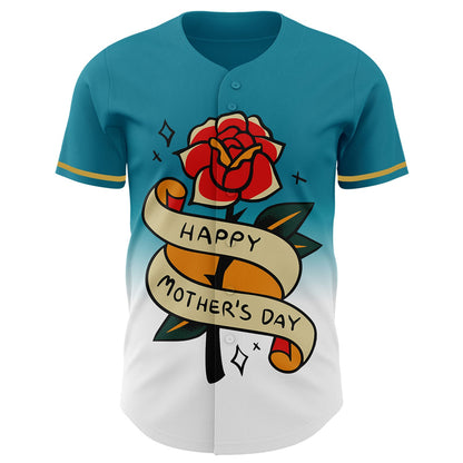 Custom Teal Old Gold-Black 3D Pattern Design Gradient Mother's Day Flower Authentic Baseball Jersey - Sky-Custom