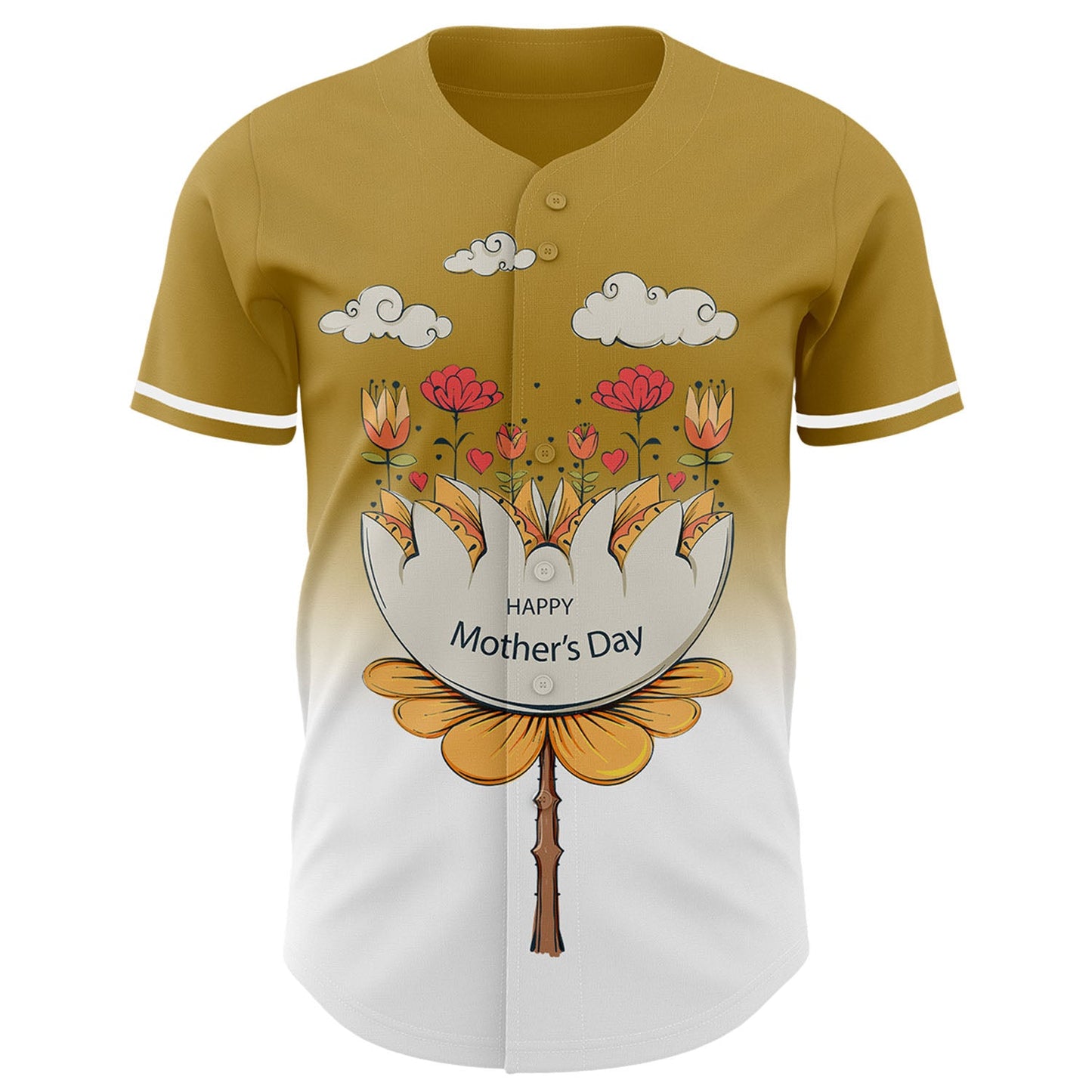 Custom Old Gold White-Black 3D Pattern Design Gradient Mother's Day Flower Authentic Baseball Jersey - Sky-Custom