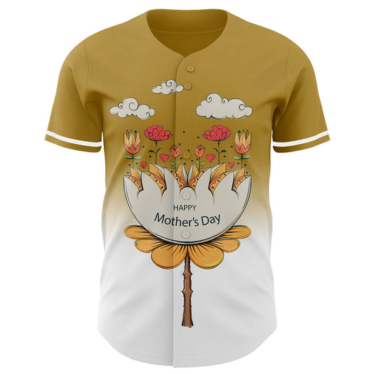 Custom Old Gold White-Black 3D Pattern Design Gradient Mother's Day Flower Authentic Baseball Jersey - Sky-Custom