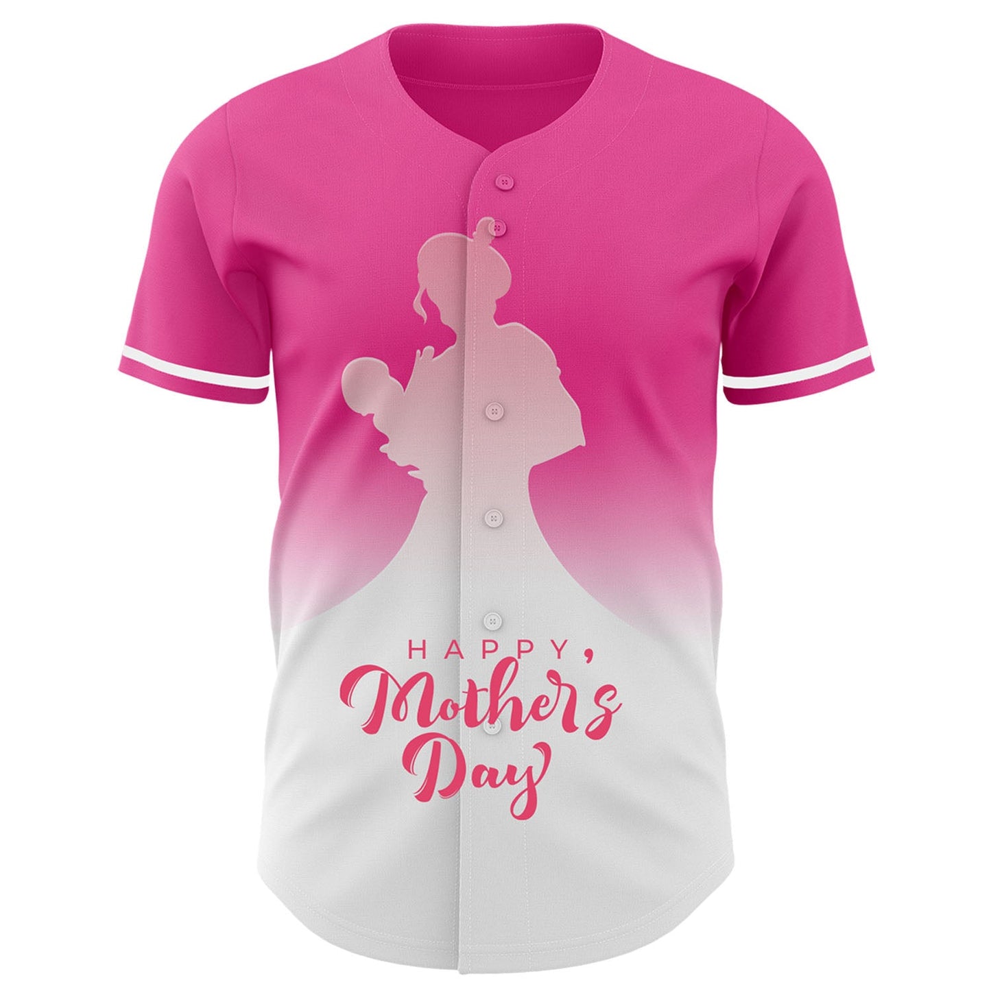 Custom Pink White-Neon Pink 3D Pattern Design Gradient Mother's Day Family Love Authentic Baseball Jersey - Sky-Custom