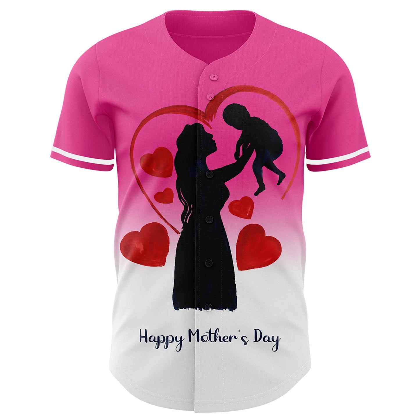 Custom Pink White 3D Pattern Design Gradient Mother's Day Family Love Authentic Baseball Jersey - Sky-Custom
