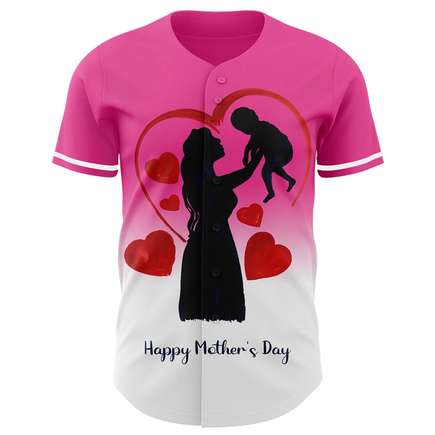 Custom Pink White 3D Pattern Design Gradient Mother's Day Family Love Authentic Baseball Jersey - Sky-Custom