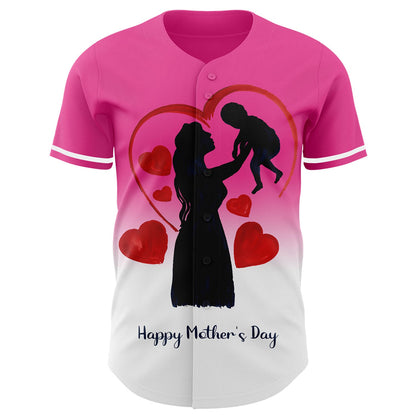 Custom Pink White 3D Pattern Design Gradient Mother's Day Family Love Authentic Baseball Jersey - Sky-Custom