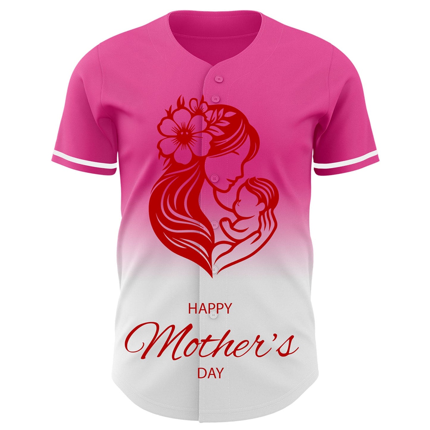 Custom Pink White-Red 3D Pattern Design Gradient Mother's Day Family Love Authentic Baseball Jersey - Sky-Custom