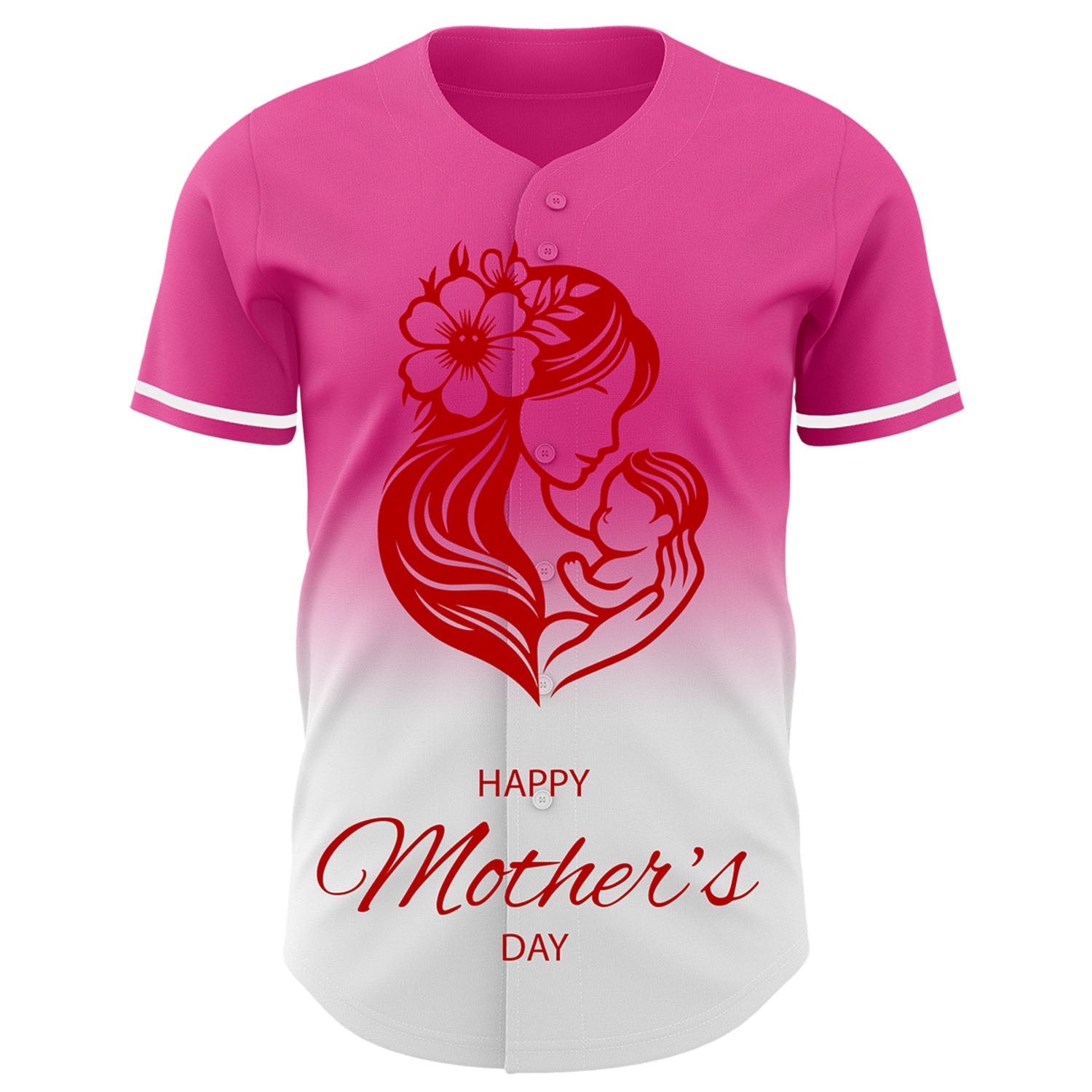 Custom Pink White-Red 3D Pattern Design Gradient Mother's Day Family Love Authentic Baseball Jersey - Sky-Custom