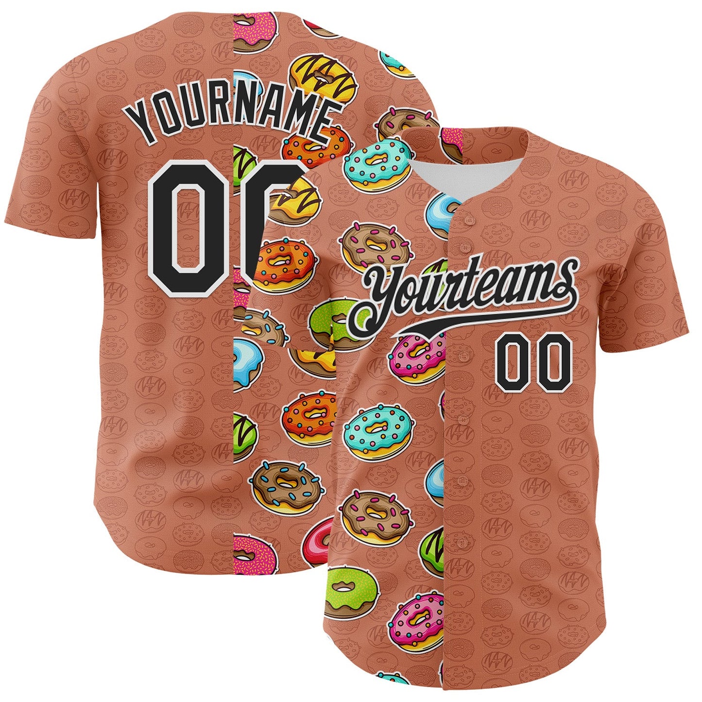 Custom Brown Black-White 3D Pattern Design Foodie Food Dessert Doughnut Authentic Baseball Jersey - Sky-Custom