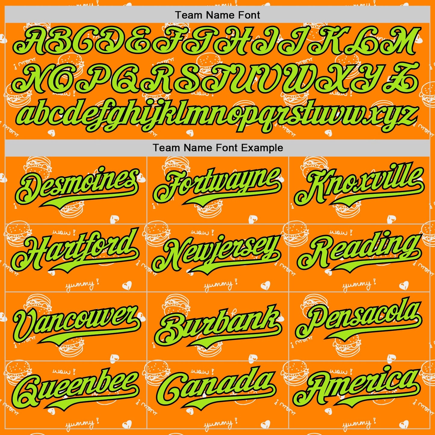 Custom Bay Orange Neon Green-Black 3D Pattern Design Foodie Fast Food Burger Authentic Baseball Jersey - Sky-Custom