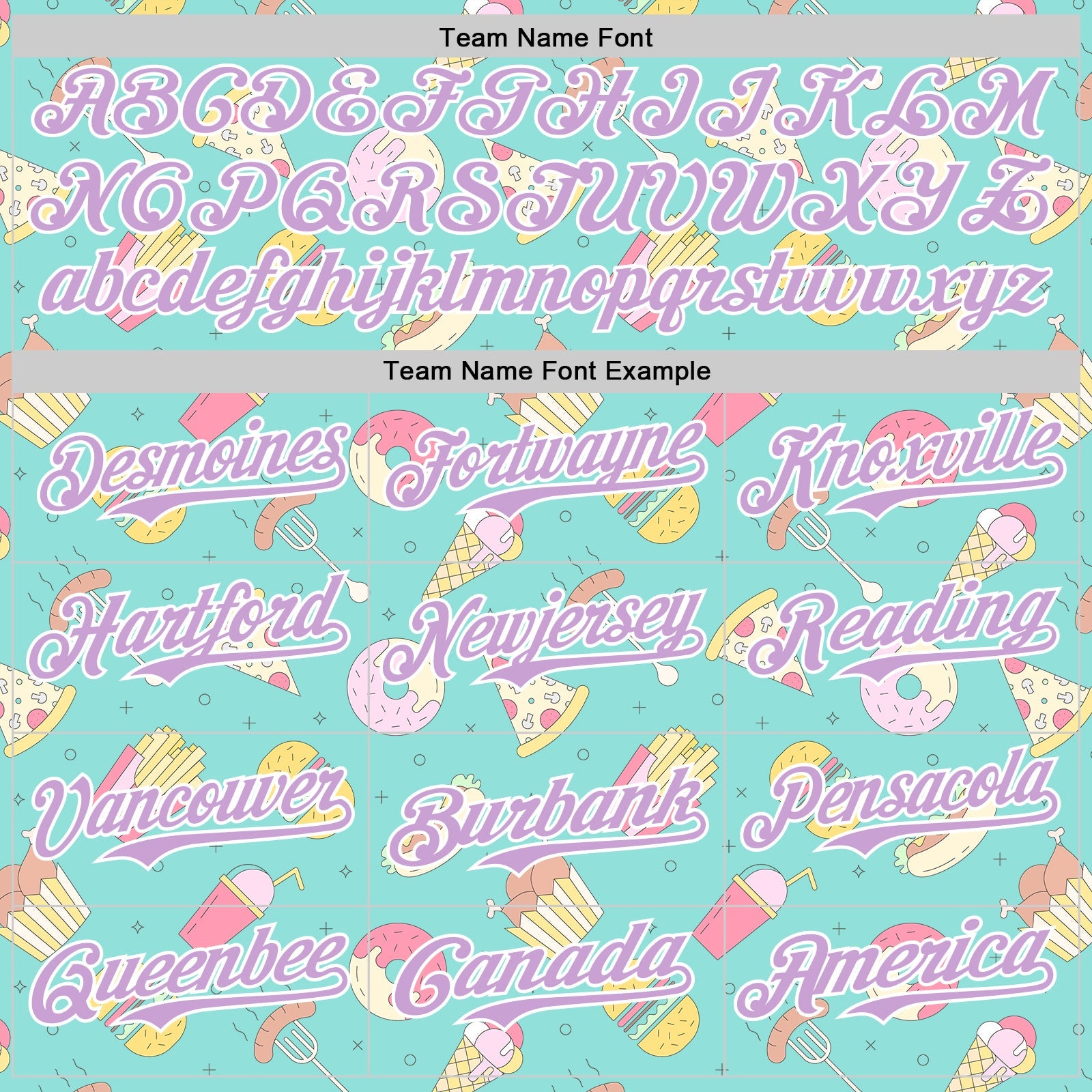 Custom Ice Blue Light Purple-White 3D Pattern Design Foodie Fast Food Burger Fries Pizza Authentic Baseball Jersey - Sky-Custom