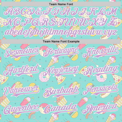 Custom Ice Blue Light Purple-White 3D Pattern Design Foodie Fast Food Burger Fries Pizza Authentic Baseball Jersey - Sky-Custom