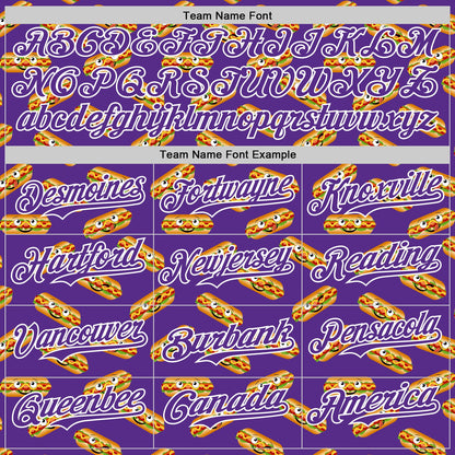 Custom Purple White 3D Pattern Design Foodie Fast Food Hot Dog Authentic Baseball Jersey - Sky-Custom