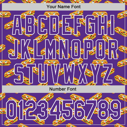 Custom Purple White 3D Pattern Design Foodie Fast Food Hot Dog Authentic Baseball Jersey - Sky-Custom