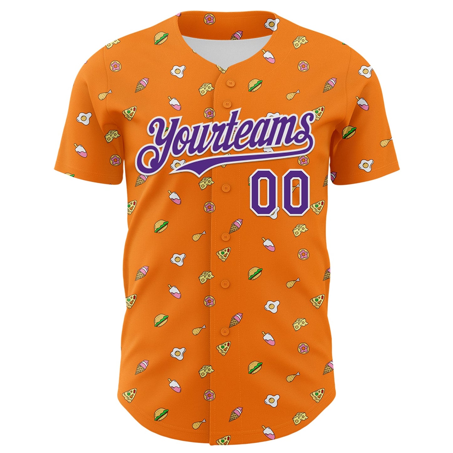 Custom Bay Orange Purple-White 3D Pattern Design Foodie Fast Food Cheese Pizza Dessert Ice Cream Authentic Baseball Jersey - Sky-Custom