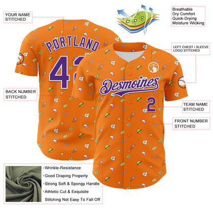Custom Bay Orange Purple-White 3D Pattern Design Foodie Fast Food Cheese Pizza Dessert Ice Cream Authentic Baseball Jersey - Sky-Custom
