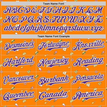 Custom Bay Orange Purple-White 3D Pattern Design Foodie Fast Food Cheese Pizza Dessert Ice Cream Authentic Baseball Jersey - Sky-Custom