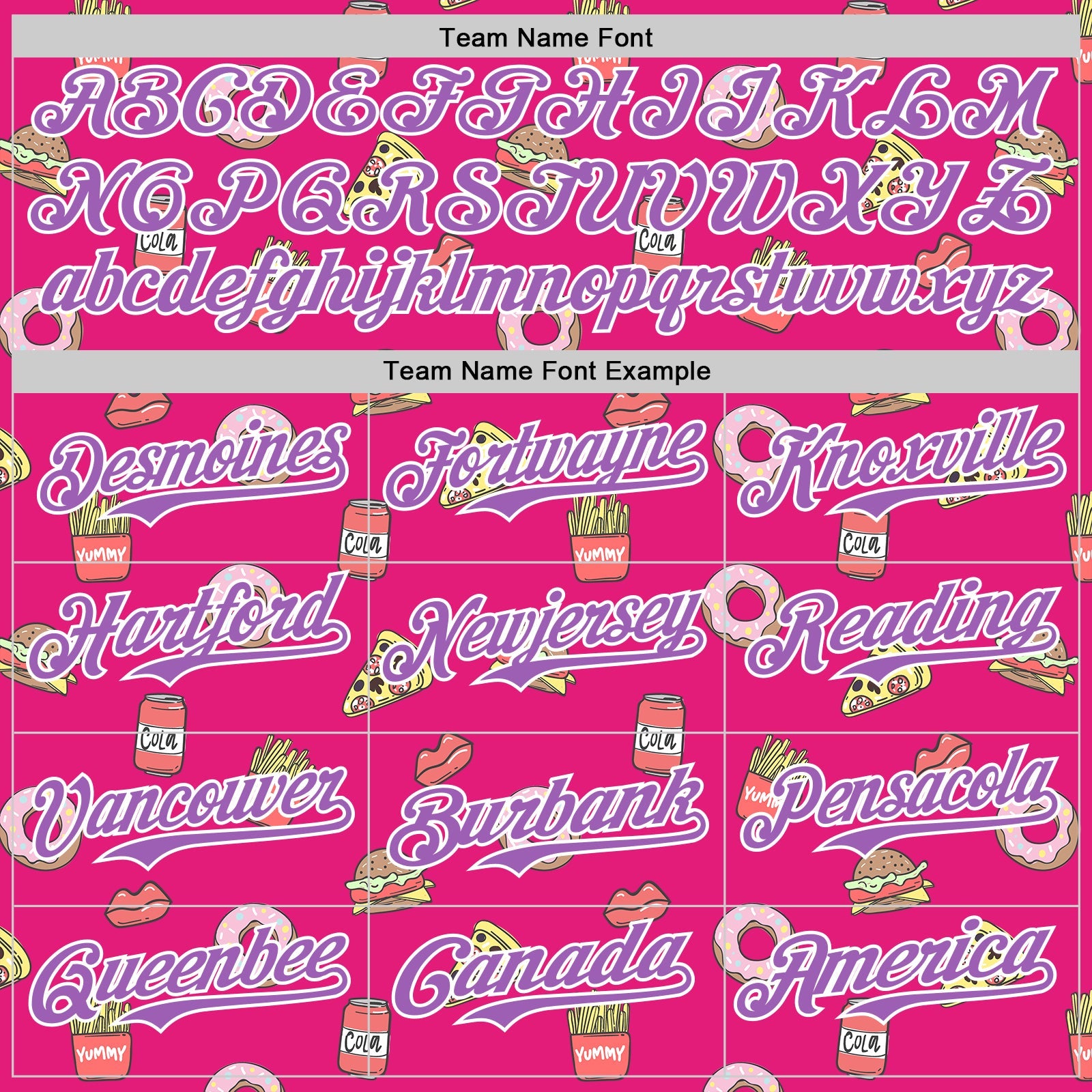 Custom Hot Pink Medium Purple-White 3D Pattern Design Foodie Fast Food Pizza Donut Cola Authentic Baseball Jersey - Sky-Custom