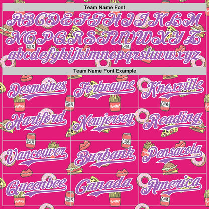Custom Hot Pink Medium Purple-White 3D Pattern Design Foodie Fast Food Pizza Donut Cola Authentic Baseball Jersey - Sky-Custom