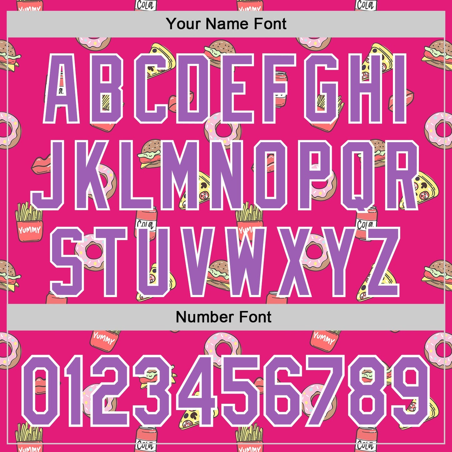 Custom Hot Pink Medium Purple-White 3D Pattern Design Foodie Fast Food Pizza Donut Cola Authentic Baseball Jersey - Sky-Custom