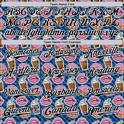 Custom US Navy Blue Black-White 3D Pattern Design Foodie Food Dessert Milkshake Donut Authentic Baseball Jersey - Sky-Custom