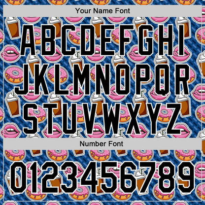 Custom US Navy Blue Black-White 3D Pattern Design Foodie Food Dessert Milkshake Donut Authentic Baseball Jersey - Sky-Custom
