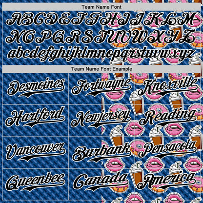 Custom US Navy Blue Black-White 3D Pattern Design Foodie Food Dessert Milkshake Donut Authentic Baseball Jersey - Sky-Custom