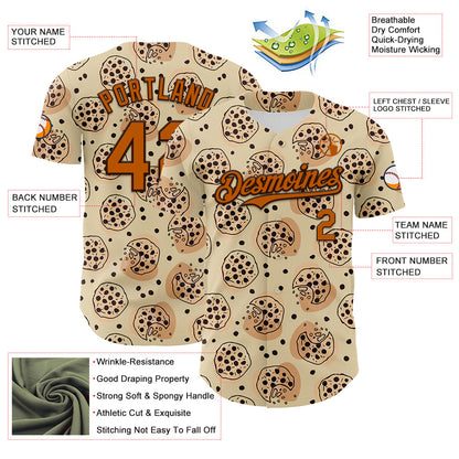 Custom Cream Texas Orange-Brown 3D Pattern Design Foodie Food Snack Chocolate Cookie Authentic Baseball Jersey - Sky-Custom
