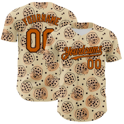 Custom Cream Texas Orange-Brown 3D Pattern Design Foodie Food Snack Chocolate Cookie Authentic Baseball Jersey - Sky-Custom