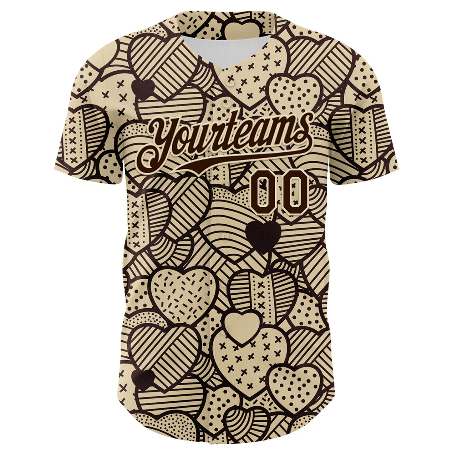 Custom Cream Brown 3D Pattern Design Foodie Food Snack Heart Chocolate Authentic Baseball Jersey - Sky-Custom