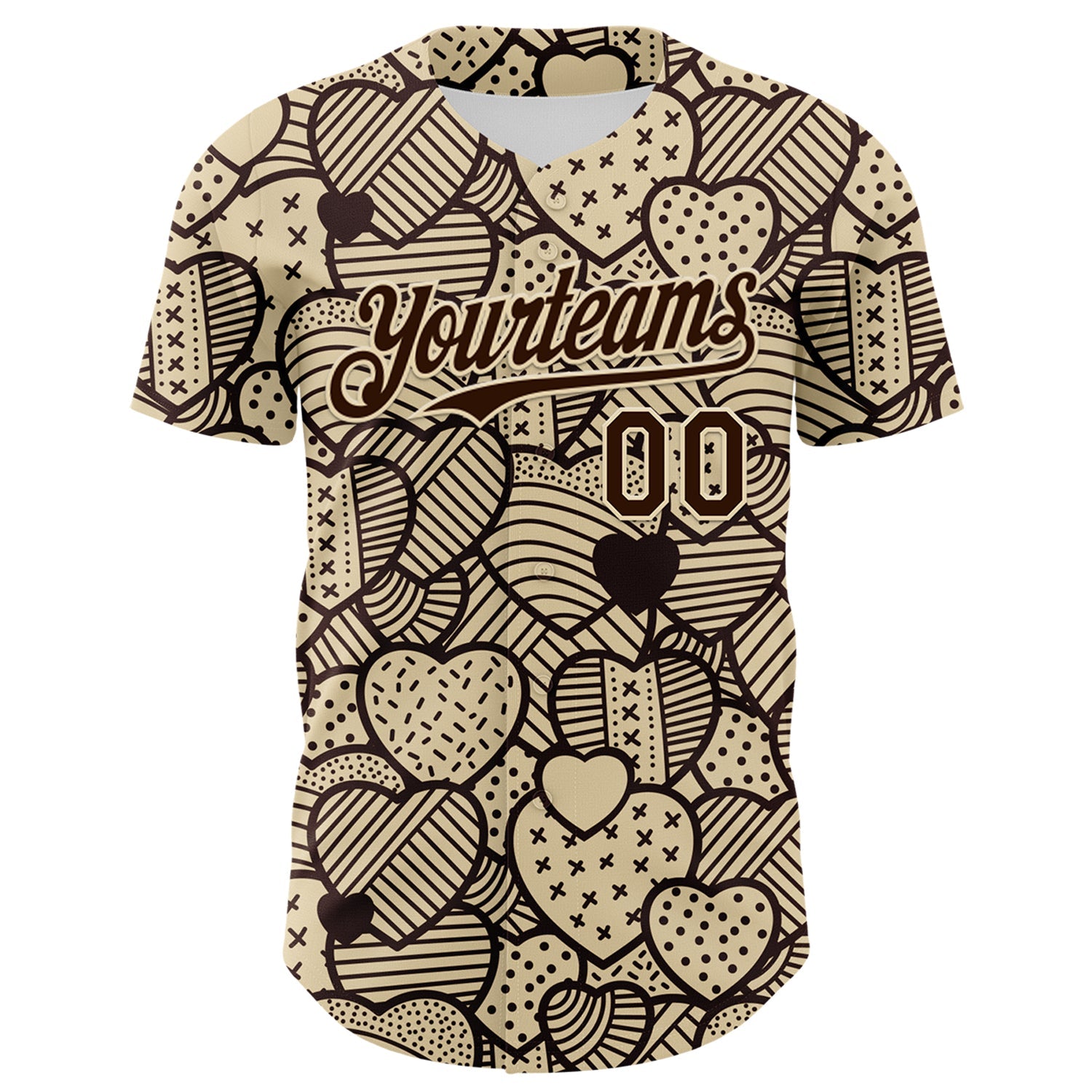 Custom Cream Brown 3D Pattern Design Foodie Food Snack Heart Chocolate Authentic Baseball Jersey - Sky-Custom